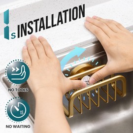 TAILI Sponge Holder with Strong Sucion Cup,Sponge Holder for Kitchen inside Sink Storage,Sink Caddy for Dishcloth,Brush,Stopper(Gold)