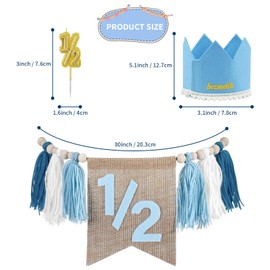 Auroriel 1/2 Birthday Boy High Chair Banner 6 Months Garland with Tassel Wooden Beads Blue Half Birthday Decor Nursery Party Birthday Decoration Christening Decoration fo