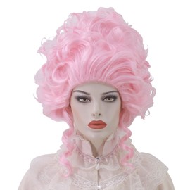 Women Short Vintage Beehive Queen Wig Curly Wig Halloween Party Costume Wig (Pink)