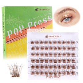 POP PRESS Brown Self Adhesive Eyelash Clusters - 10-14mm, Pre-Glued Press-On, Easy Apply, Thin Flexible Band, Natural Wispy | Naked Soft, No Plastic Feeling, (EHSZM BEAUTY - Brown-Radiant)