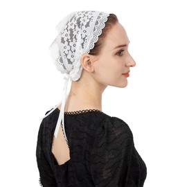 Wgior Catholic Veils for Church Chapel Veils Latin Mass Head Covering Headband Kerchief Tie-style Floral Headwrap (White)