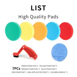 CARROAD 7pc 6.5 Inch Patterned Polishing Pads Kit - Microfiber & Foam Buffing Pads for Orbital/DA Polisher - Scratch & Swirl Removal - Hook & Loop Backing - Washable & Reusable