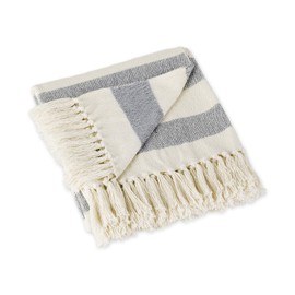 DII Rustic Farmhouse Cobija a Rayas, de algodón con Flecos para Silla, sofá, Picnic, Camping, Playa, y Uso Diario, Cabana Raya, Azul French, 1, 1