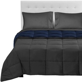 Bare Home Reversible Bedding Set 5 Piece Comforter & Sheet Set - Queen - Down Alternative - Soft - Bedding Set (Queen, Dark Blue/Grey, Grey)