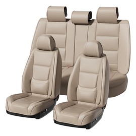 Car Seat Covers Full Set,Universal Leather Seat Covers for Most Vehicles SUV Pick-up Truck, Full Coverage Automotive Seats Cover Accessories (Beige-Full Set)