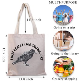 PLITI Raven Crow Bird Tote Bag Crow Lover Gift i Just Really Like Crows Ok Canvas Shopping Bag Raven Lover Gift (really like crow TGU)