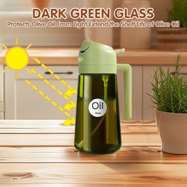 YARRAMATE 16oz/470ml Light-Blocking Dark Oil Sprayer for Cooking, 2 in 1 Olive Oil Dispenser Bottle for Kitchen, Premium Dark Green Glass Oil Bottle, Food-Grade Oil Mister for Air Fryer, BBQ (Green)