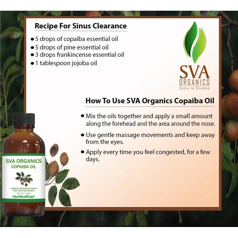 SVA Organics Copaiba Aceite Esencial 4 Onzas (118 Ml) De