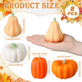 Conelist 8 Pcs Fall Pumpkin Shaped Candles Handmade Soy Wax Thanksgiving Candles Votive Scented White Orange Pumpkin Tealight Candles for Autumn Home Table Bedroom Bathroom Decorations Party