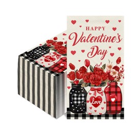 50 Pcs Happy Valentines Day Napkins Red Hearts Rose Flower Disposable Dinner Napkins 2 Ply Decorative Paper Hand Towels for Bathroom Kitchen Anniversary Valentine Party Supplies