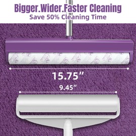 Large Lint Rollers for Carpet, Sticky Rollers for Floor RLOW 15.75 in with 3 Extra Sticky,Long Handle Sticky Mop for Cleaning Carpets, Pet Hair, Cars, Clothing