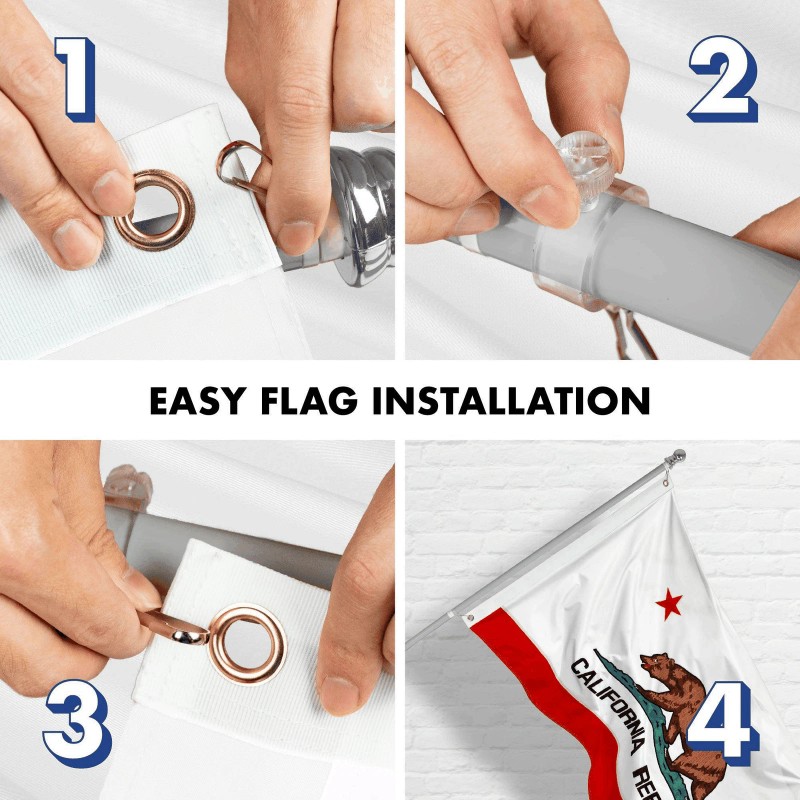 G128 5 Feet Tangle Free Spinning Flagpole (Silver) California Flag