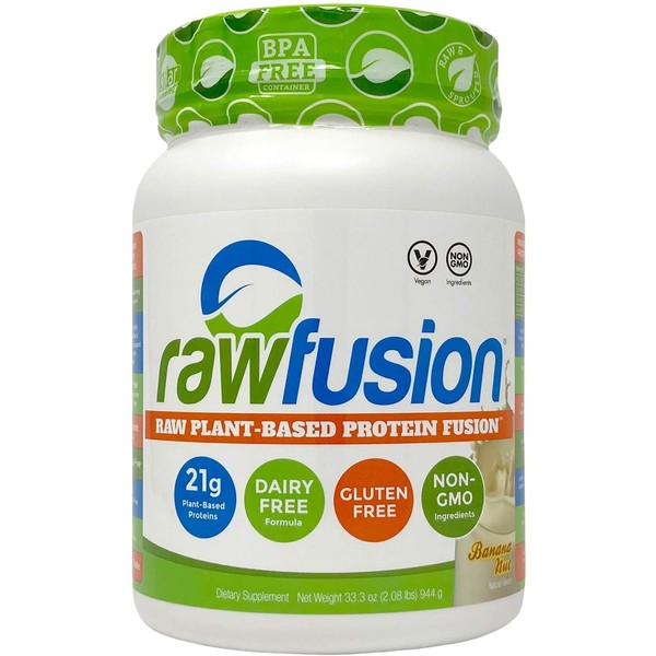 Rawfusion- Vegan Protein Powder, Banana Nut - 21g of Plant Based Protein, Low Net Carbs, Non Dairy, Gluten/ Lactose Free, Soy Free, Kosher, Non-GMO, 2lb Pound