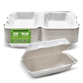 AVADOR® Compostable Tableware 100% Eco-Friendly & Biodegradable Dinnerware Eco-Conscious, Disposable, and 100% Biodegradable (9 Inch x 6 Inch Clamshell Pack of 50)