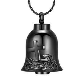 constantlife Bell Urn Necklace for Ashes Cross Motorcycle Memorial Pendant Cremation Jewelry Human Pet Ash Holder Keepsake Gift for Men Women (Black)