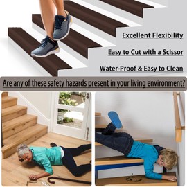 Vinyl Stair Nosing 8Ft Self Adhesive Stair Edge Protector Stair Edging, Stair Anti-Slip Stair Trim for Indoor & Outdoor (Brown)