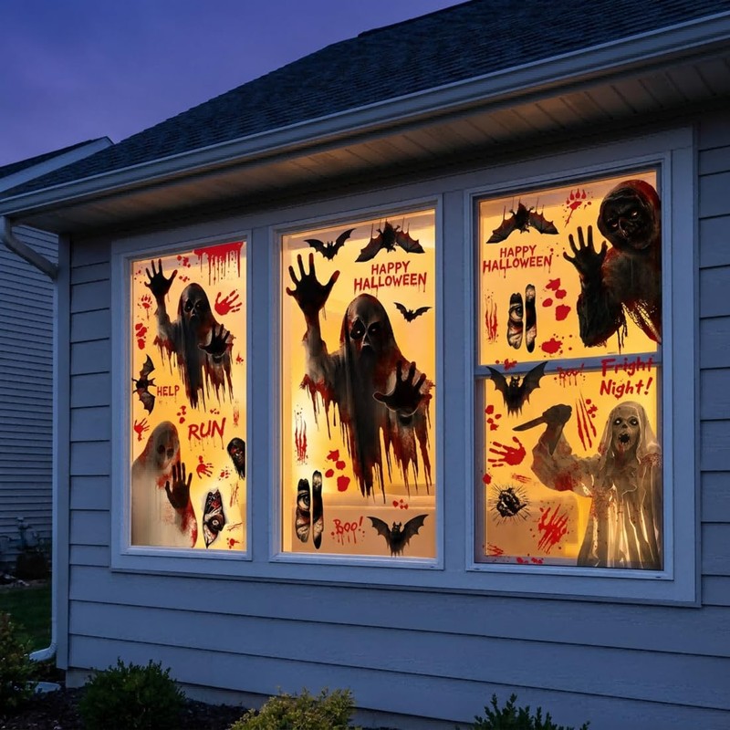 Halloween Window Clings Ghost Bat Witch Decorations