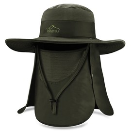 BROTOU Sun Cap Fishing Hats, UPF 50+ Wide Brim Outdoor Protection Hat, Sun Hat with Face & Neck Flap Cover for Men and Women ​(Army Green)