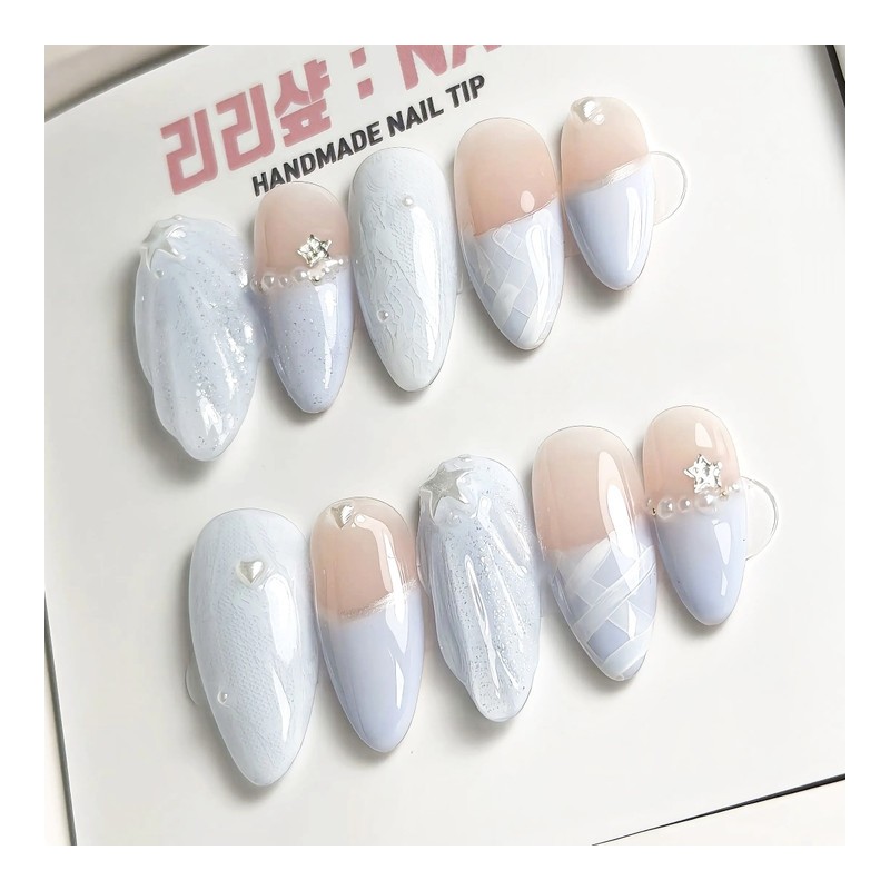 Blooming Cotton Handmade Nail Tips - Stiletto / 블루밍 코튼