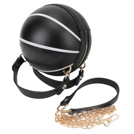 Women's Basketball Bag Basketball Shaped Handbag Messenger Shoulder Bag One Shoulder Handbag for School Shopping Travel Black