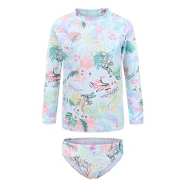 Girls Two Pieces Swimming Costume Rash Guard Swimsuits Long Sleeve Rash Vest with Short Swim Sets Age 5-6 Years