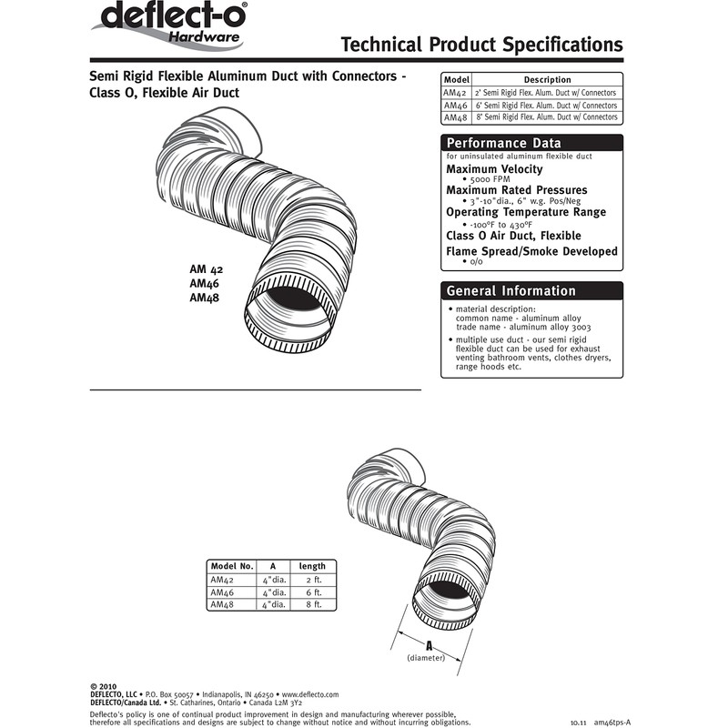 Deflecto Aluminum Duct with Connectors, Semi Ridgid, Flexible , 4"
