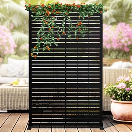Kingsyard Metal Privacy Screen, 72" H×47" W Outdoor Privacy Screen Freestanding, Decorative Balcony Privacy Screen and Panels for Patio, Air Conditioner, Trash Can, 21.6" Wider Stand Panels, Louvered