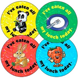 175 Holographic Sparkly I've Eaten All My Lunch Childrens Pupils Motivational Reward Stickers 37mm Primary Teaching Services