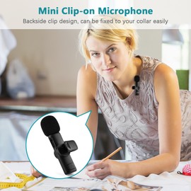 One-Trigger-Two Mini 2.4G Wireless Microphone System(2 Transmitters + 1 Receiver) Clip-on Mic 20M Transmission Range Built-in Battery Plug-and-Play for Type-C Smartphones Tablets Vlog Live Streaming Interview