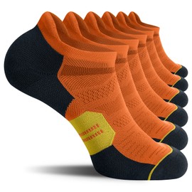 CelerSport 6 Pack Men's Running Ankle Socks with Cushion, Low Cut Athletic Tab Socks, Orange, X-Large