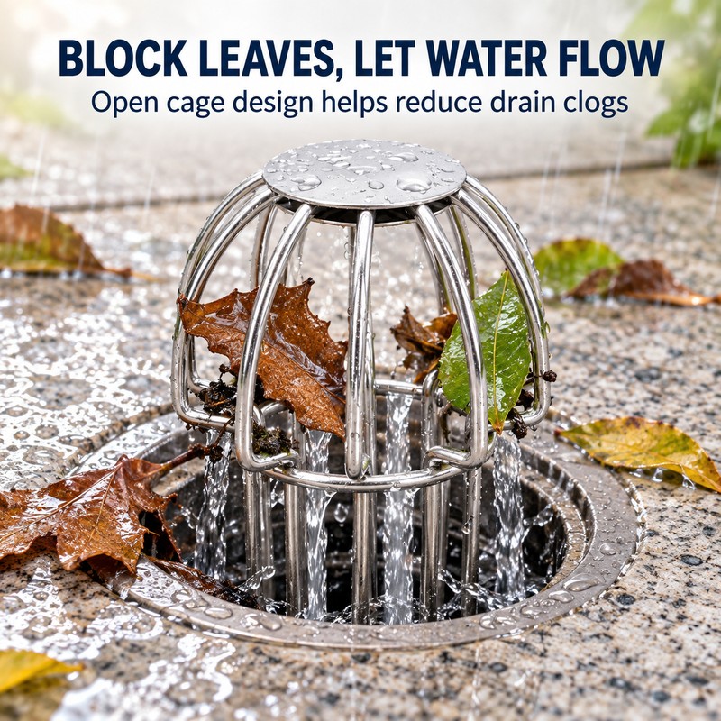 304 Stainless Steel Roof Drain Leaf Guard, 50–160mm Anti-Clog Strainer