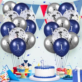 1st Birthday Balloons, 15 PCS Navy Blue Silver Happy 1st Birthday Balloons for Boys, Blue Silver 1st Birthday Party Decorations Balloons for Baby Showers Party