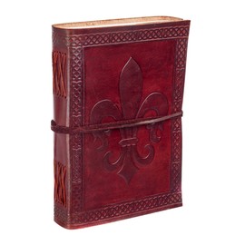 Fleur de Lis Leather Journal 13.5 x 18.5 cm Handmade Fair Trade and Eco Friendly Bound Notebook with Leather Binding for Men and Women