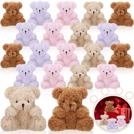 Chivao 20 Pcs Christmas Mini Plush Bears 4'' Small Bear Bulk Stuffed Animal Toys Tiny Soft Bear Doll Present Stuffers for Keychain Baby Shower Favors Wedding Party(Brown, Apricot, Pink, Purple)