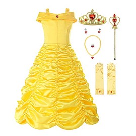 ReliBeauty Little Girls Layered Princess Dress Costume with Accessories, Yellow, 7-8