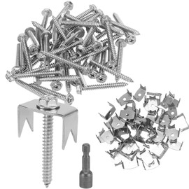 KEILEOHO 50 PCS Fencing Staples, Stainless Steel Fence Screws Nails, 1.6 Inch Wire Staples for Softwood and Mesh Fencing with Wire Fixer to Hold Wire Firmly