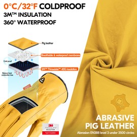 Vgo... 1 Pair 0°C / 32°F Warm Winter Safety Pigskin Work Gloves Men, Rigger Gloves, Construction Worker Gloves, Construction Gloves (PA9501FLWP)