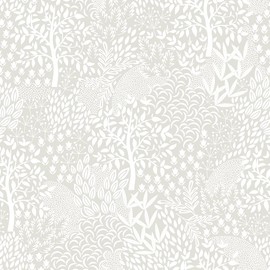 Tempaper Folk White Woodland Fantasy Removable Peel and Stick Wallpaper, 20 in X 16.5 ft, Made in The USA