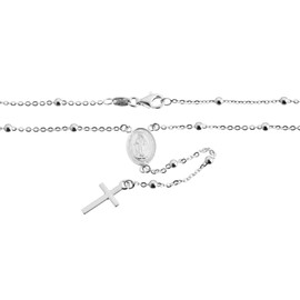 QUADRI - Rosary Necklace in Sterling Silver Beads Catholic Virgin Mary - Premium Quality Necklace - Beautiful Cross Necklace with Beads Chain for Women Men Girls Boys - 19 inch - Gift Box Included