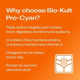 Bio-Kult Pro-Cyan – 2 Live Bacterial Strains with Cranberry Extract (36mg PACs) & Vitamin A | Urinary Tract & Immune Support | Probiotic Supplement | Suitable for Travel & Antibiotics | 45 Capsules