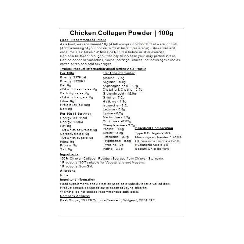 Hydrolysed Chicken Collagen Powder (Type 2) - 100g - Protein