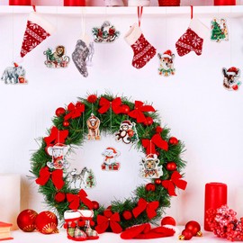 Cheereveal Wooden Christmas Woodland Jungle Animals Hanging Ornaments, Wood Pendants for My Forest Friend Party, Safari Animals Keychains Backpack Home Decor, Xmas Winter Zebra Elephant Decorations