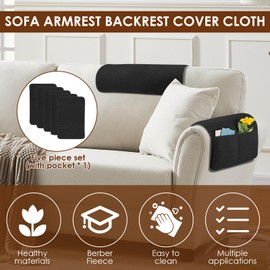 5 Pcs Sofa Armrest Cover Recliner Headrest Protector Nonslip Armchair Covers Sofa Slipcover with Side Pocket Abrasion Furniture Protector Fit Most Recliners Lounge Chairs and Sofa Armrests (Dark Gray)