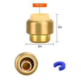 6 Pack Push-to-Connect Plumbing Fittings, 1/2" Pushfit End Cap Fittings with Disconnect Clip for Copper, PEX, CPVC Pipe (1/2" End Cap, 6)