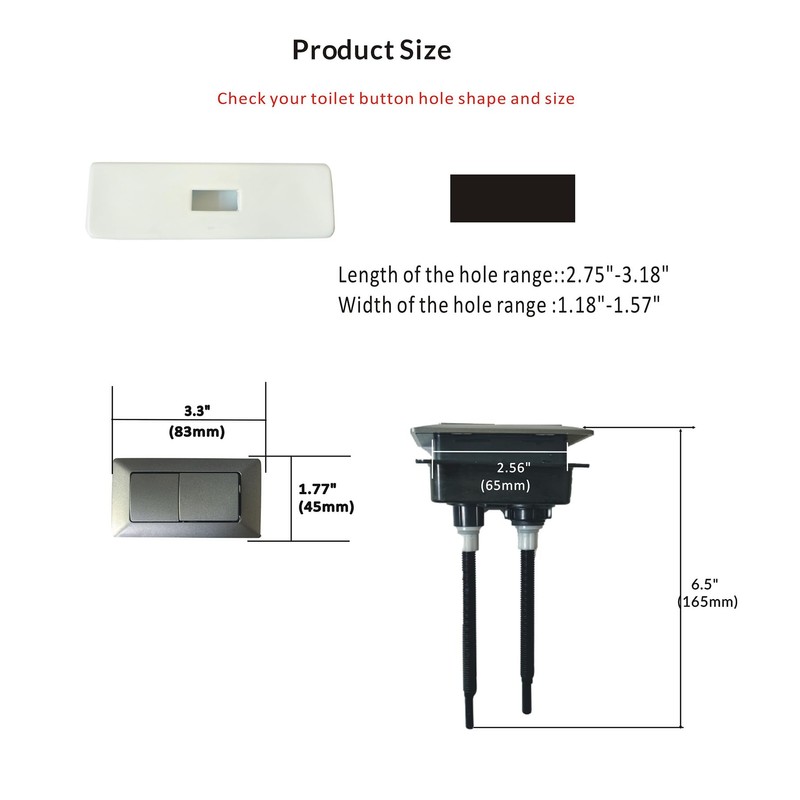 WinZo BT079GR Toilet Rectangular Push Button Universal for Dual Flush