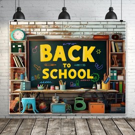 Back to School Backdrop 10x8ft First Day of School Party Decorations Bookshelf Brick Wall Photography Background for Student Enrollment Ceremony Classroom Decorations Party Supplies