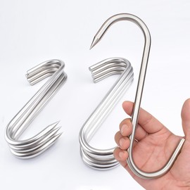 Alele 10" Meat Hook, 10mm Heavy Duty Stainless Steel Butcher Hooks for Hanging Beef,8 Pack