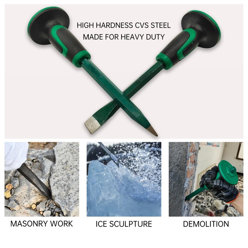 CogniForge Heavy Duty Masonry Chisel Set,12 Inch Point and Flat