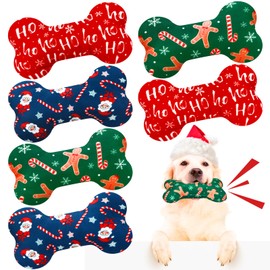 Vertintong 6 Pack Christmas Dog Squeaky Bone Toys Plush Interactive Dog Toys Pets Dog Birthday Toys Bone Shape Stuffed Chew Toys for Puppy Small Medium Large Dogs Squeak Toss Play
