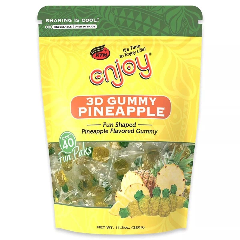 Enjoy 3D Pineapple Flavored Gummy 11.3oz Bag 40ct Individually Wrapped